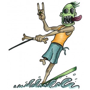 Len Peralta Cling Mount Stamps: Waterskiing Zombie AGC1-2857